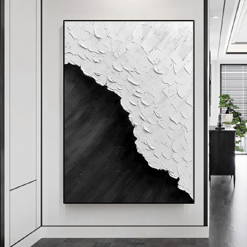 Black and White Painting - Black White Beach wave sand 09 by Palette Knife wall decor